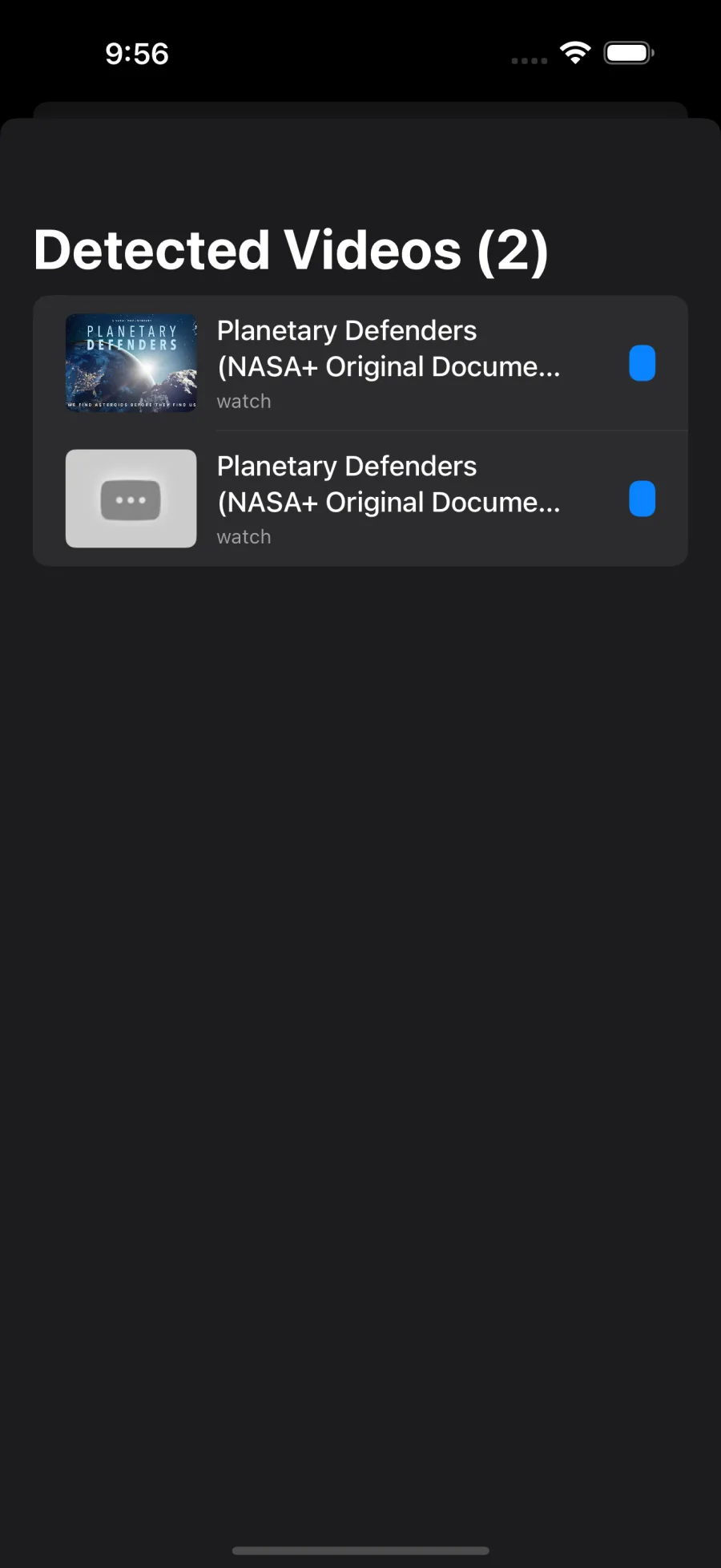 Media Cast for Chromecast: Detected videos