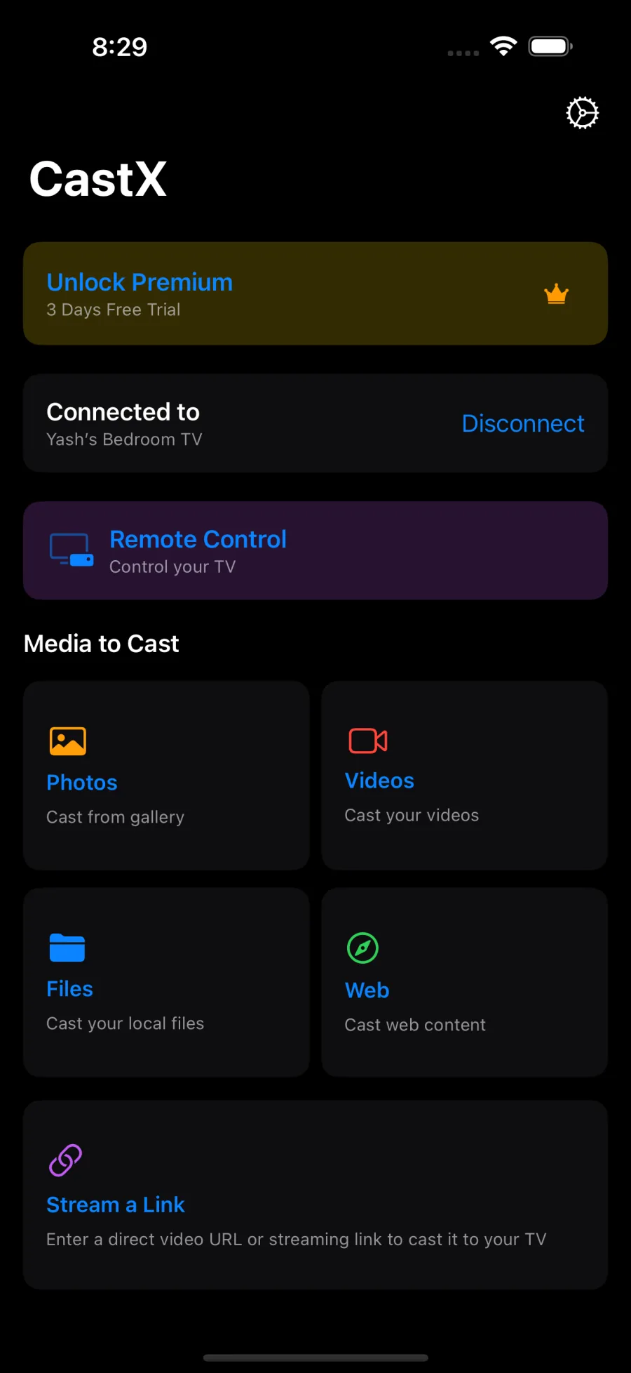 Media Cast for Chromecast: CastX home
