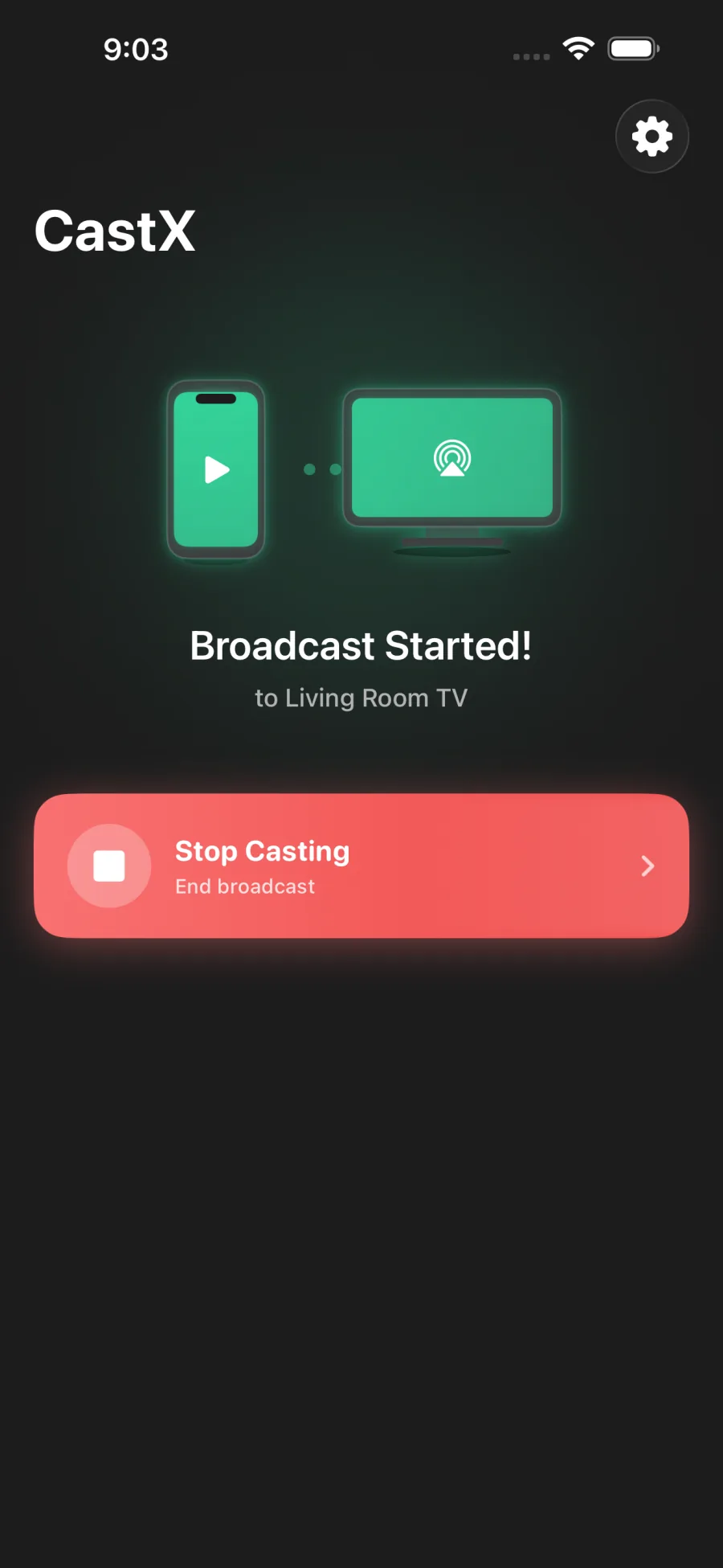 Screen Mirroring for Chromecast: Active broadcast
